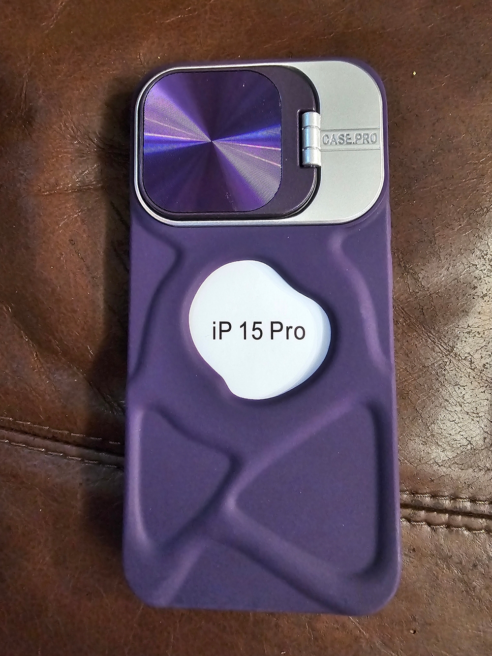Purple iPhone 15 Pro Case with Camera Cover & Kickstand